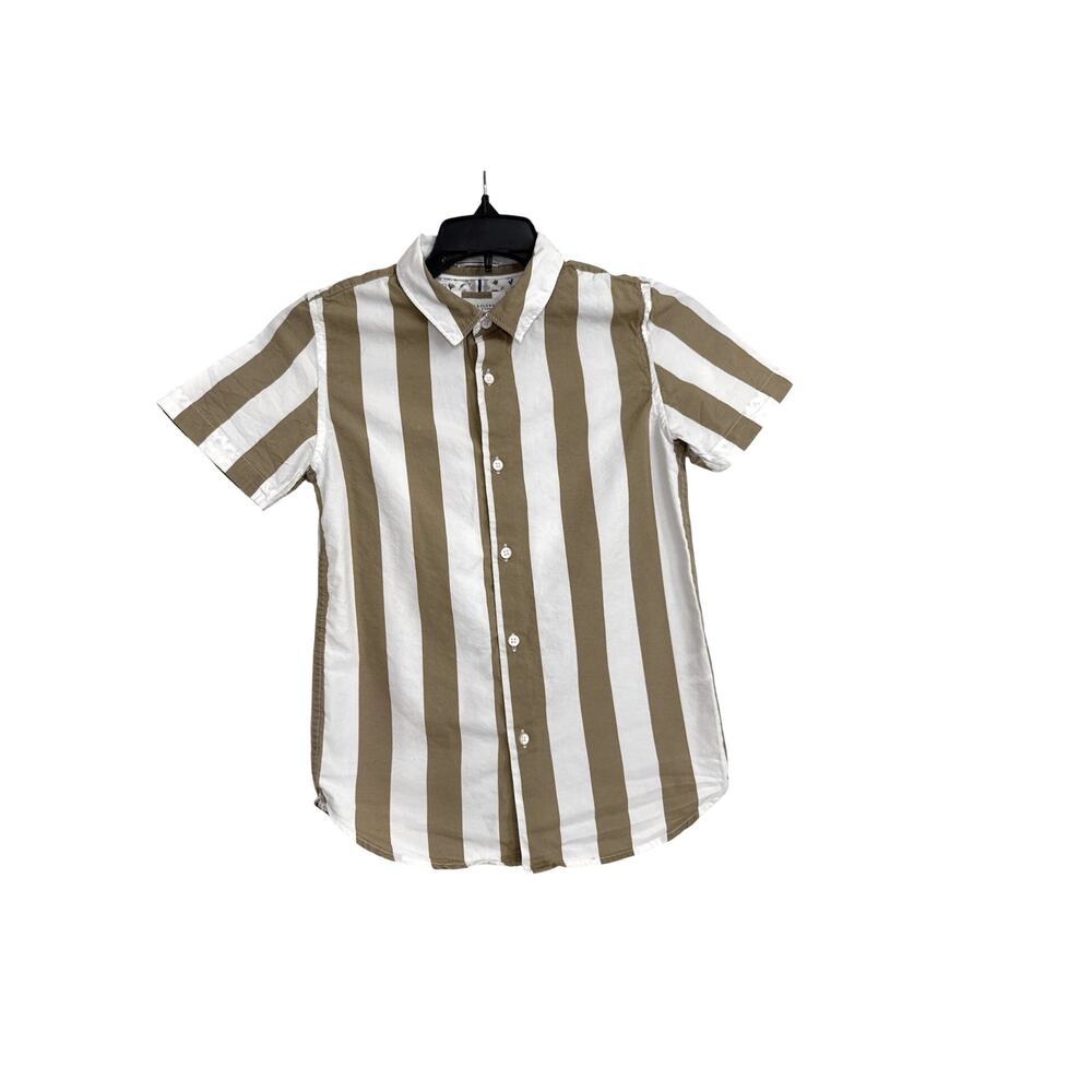 Denim & Flower Brown White Stripe Button Down Shirt Size Youth 9/10